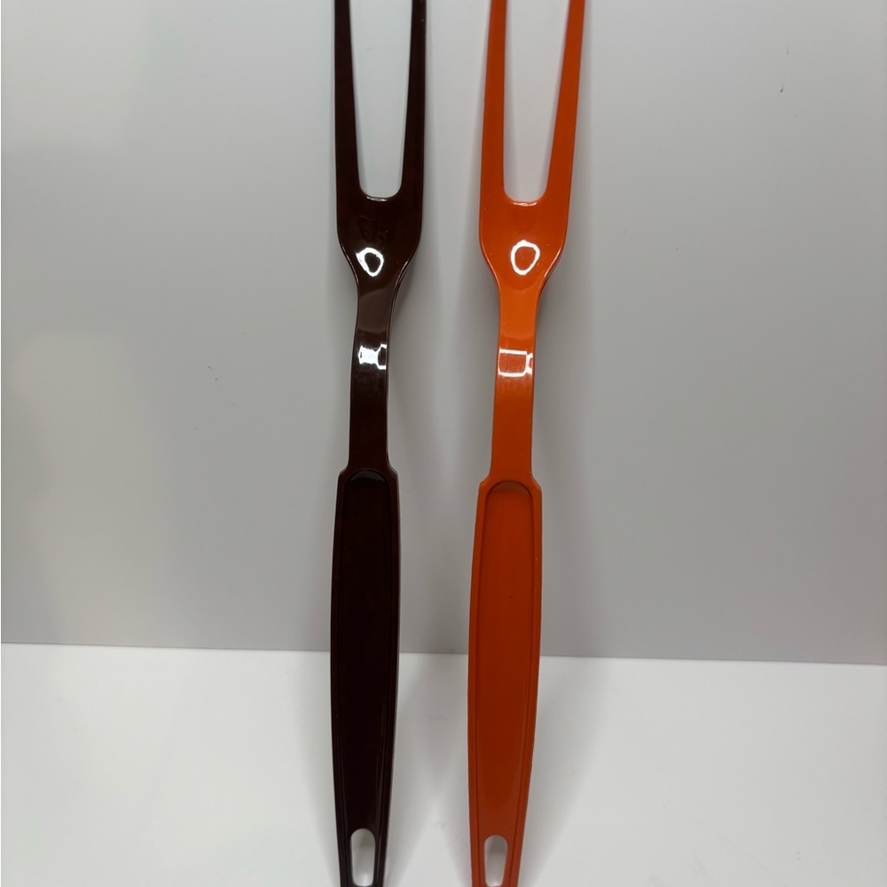Set of Two EKCO Brown and Orange‎ Meat Forks